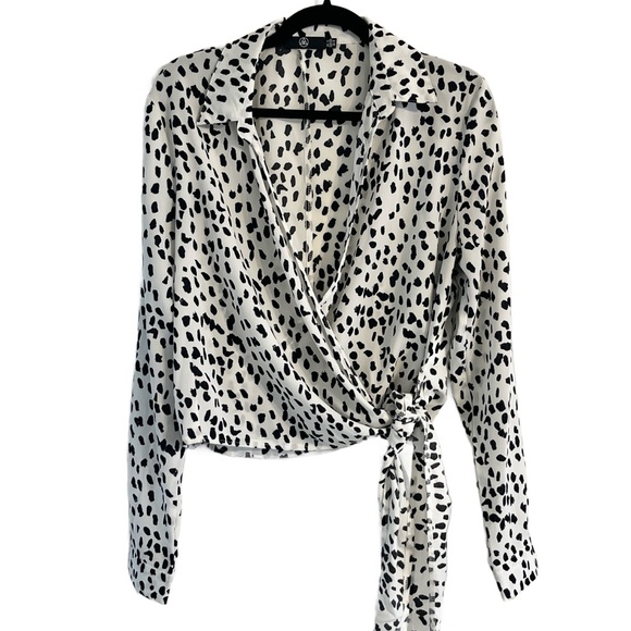 Missguided Tops - Missguided Animal Print Wrap Blouse Size 8